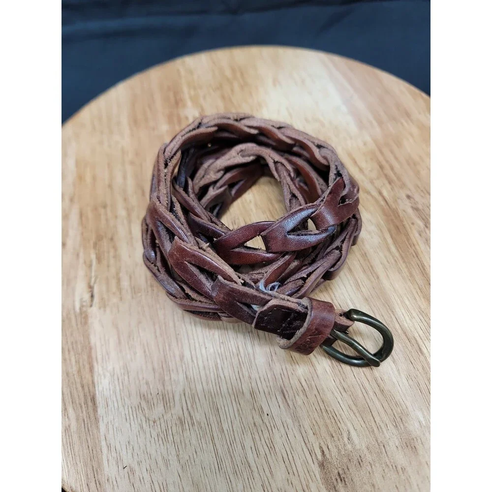 Ambercrombie & Fitch Brown Leather Chain Link Design Braided Belt 43